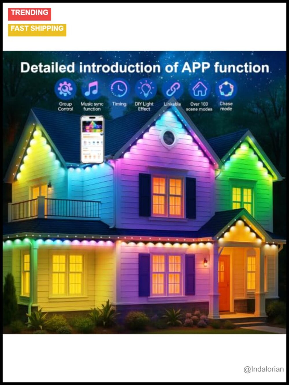 Permanent Outdoor Lights 200ft RGB+IC String Lights App Voice Control IP67 - Picture 2 of 5